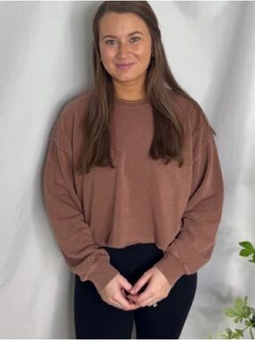 Double Zero Cropped Crewneck Sweatshirt - Brown